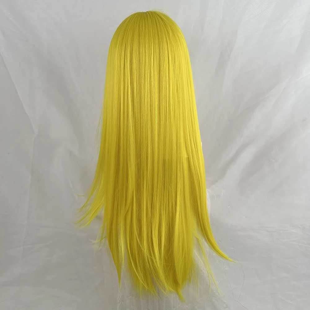 Yellow Long Straight Synthetic Women Wigs with Bangs Fluffy Lolita Cosplay Wig Heat Resistant Wig for Daily Party