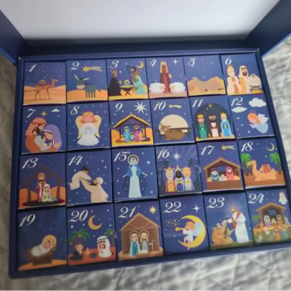 Calendario de Adviento de Navidad, juego de figuras de Natividad en miniatura, calendario de cuenta regresiva de Navidad de 24 días