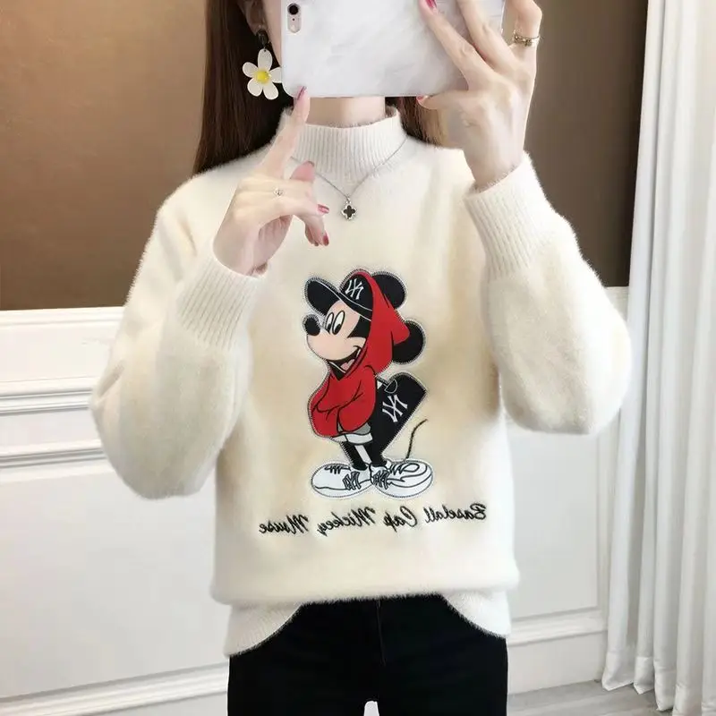 ティエンエド ハイカラー ミンクベルベット ニットセーター 中学生向け 秋冬 ベースレイヤー 女の子用