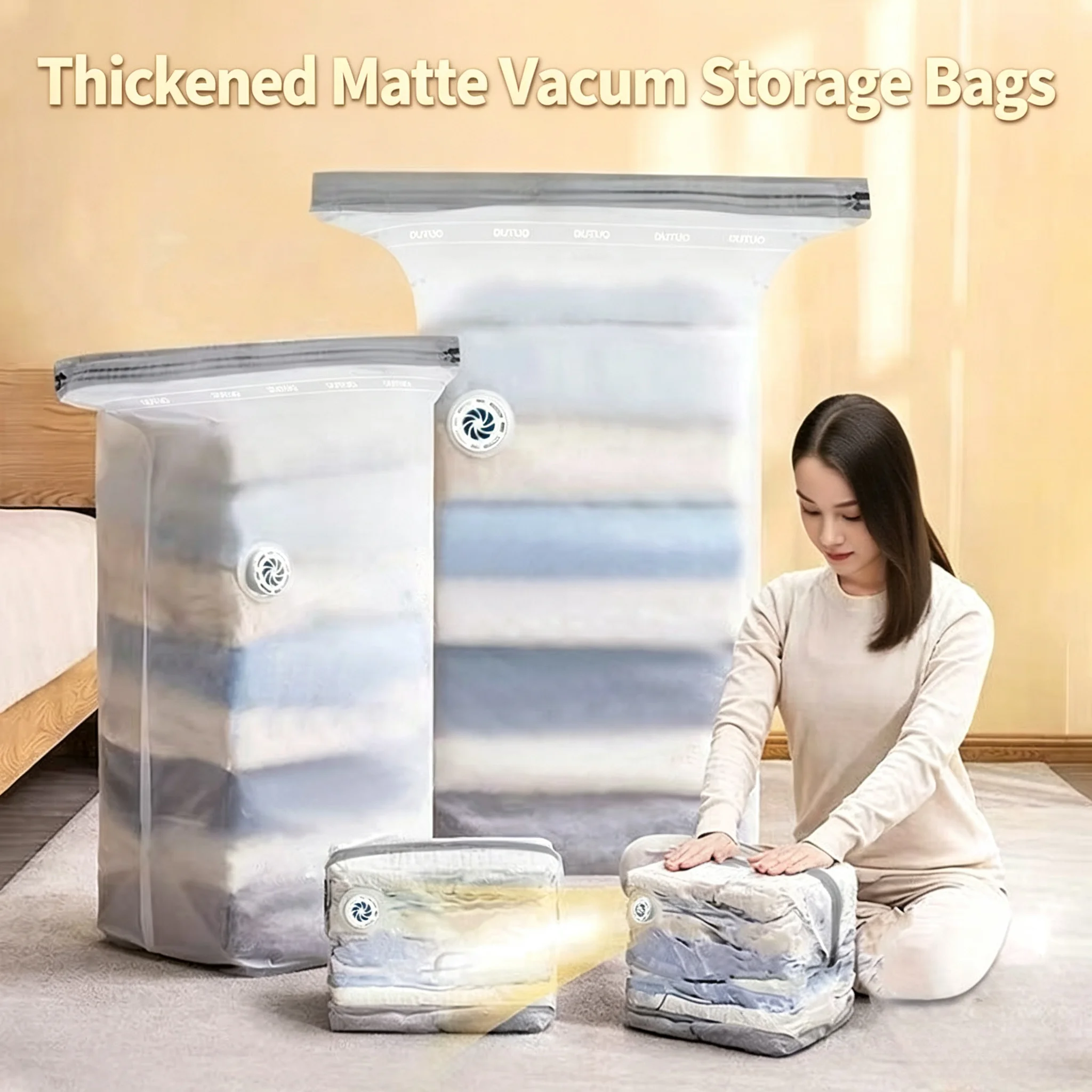 3 Size Pump‑Free Vertical Vacuum Storage Bags, Thick Space‑Saving Compression Bags for Clothing Bedding Home Use