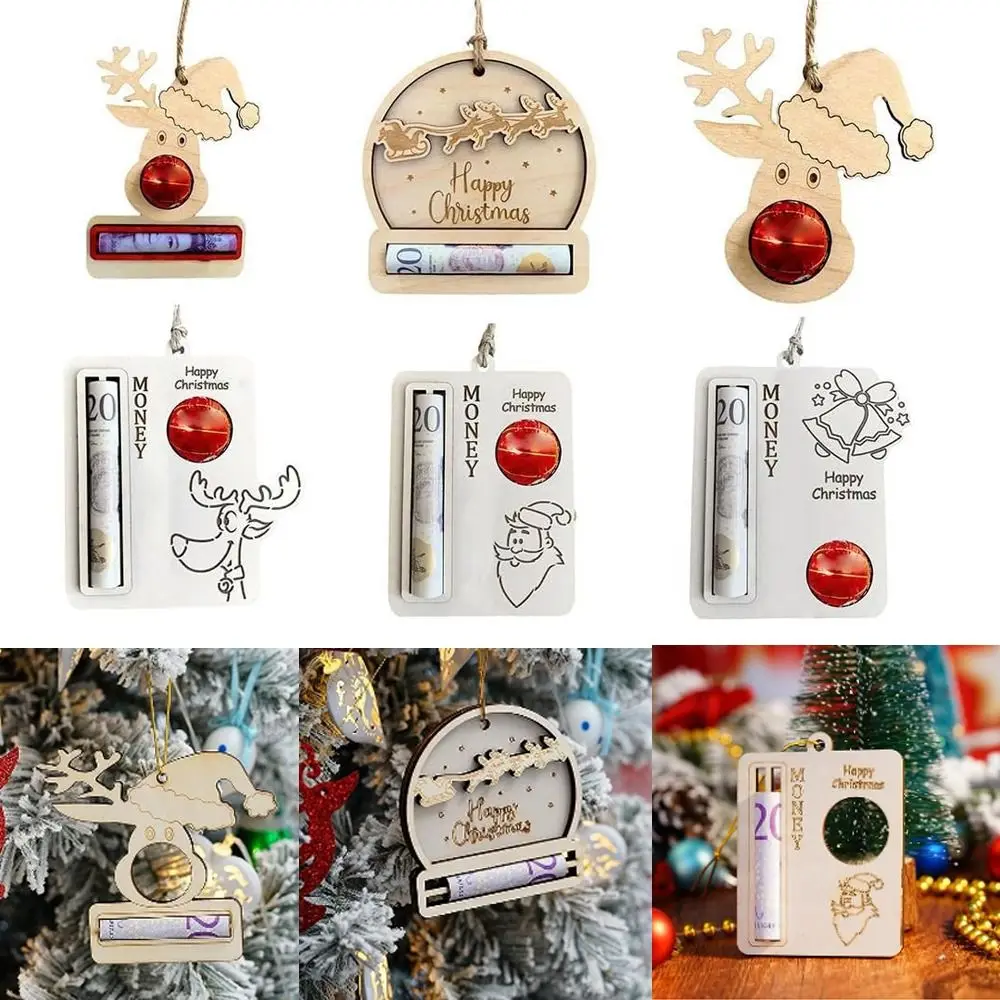 Creative Christmas Unique Money Holder Chocolate Storage Holder Wooden Santa Hat Elk Card Hanging Christmas Tree Ornament