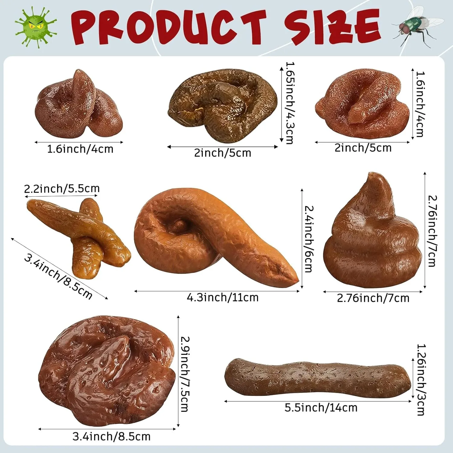 Jouet de merde réaliste, 8 pièces, fausse turd, Gags pour adultes et blague pratique, merde de caca pour Halloween, fournitures de fête du poisson d'avril