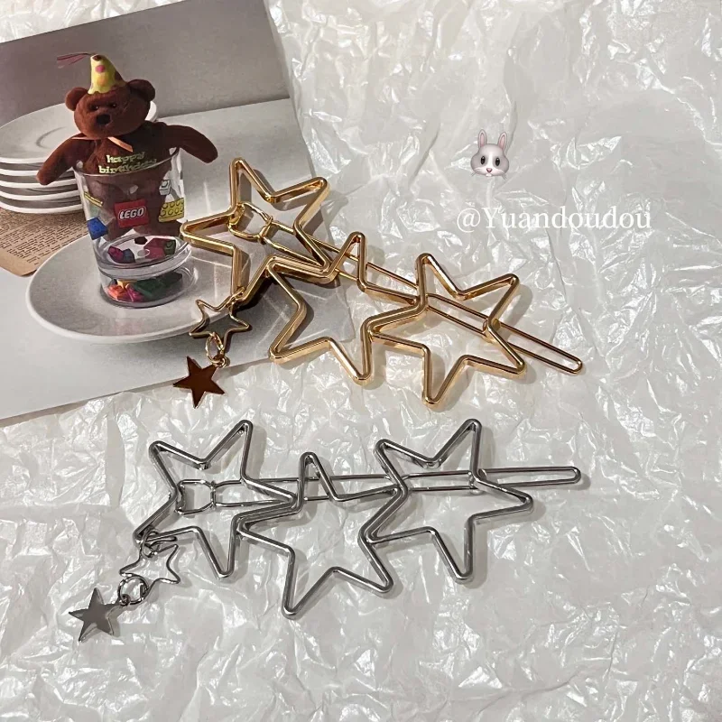 Korean New Star Pendant Hairpin Y2k Pentagram Charm Cute Sweet Metal Hair Clips Millennium Headdress Hair Accessories for Women