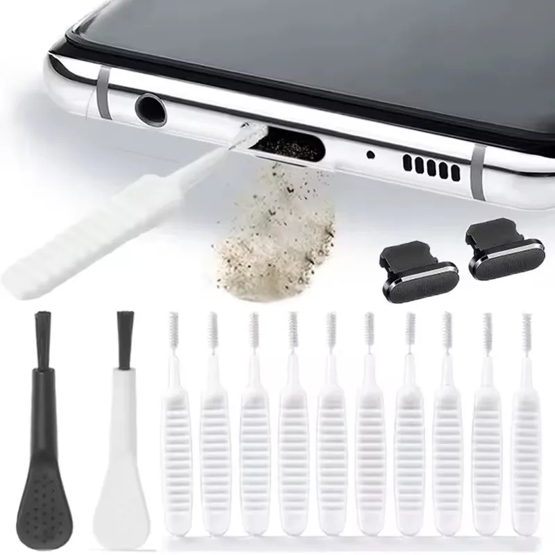 Kit de Limpeza de Porta de Carregamento de Celular com 13 Peças para iPhone Samsung, Escova de Limpeza à Prova de Poeira Universal para Celulares