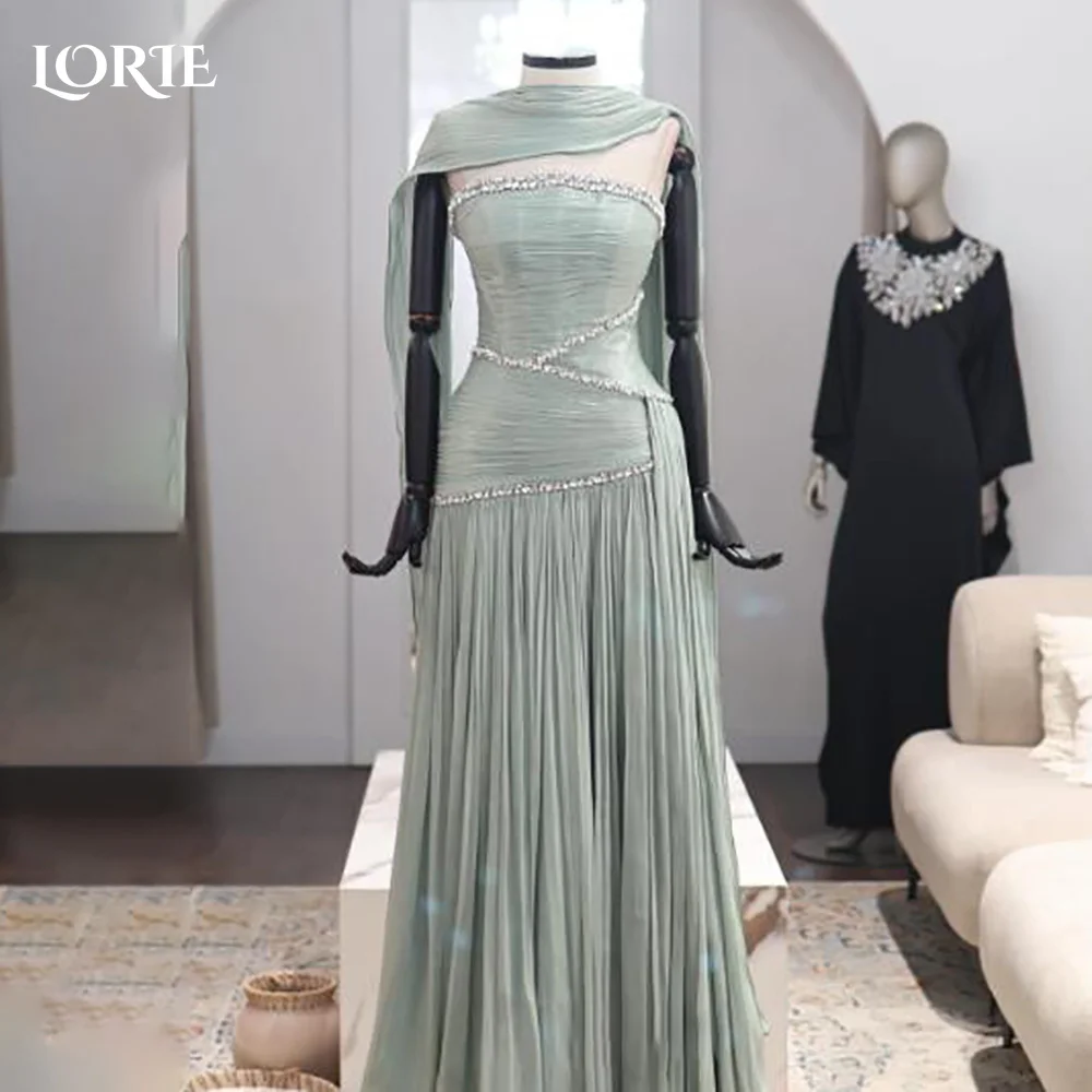

LORIE Shawl Crepe Mermaid Evening Dress Sexy Lace Appliques Illusion Prom Dress Corset Train Floor Length Party Gown Customized