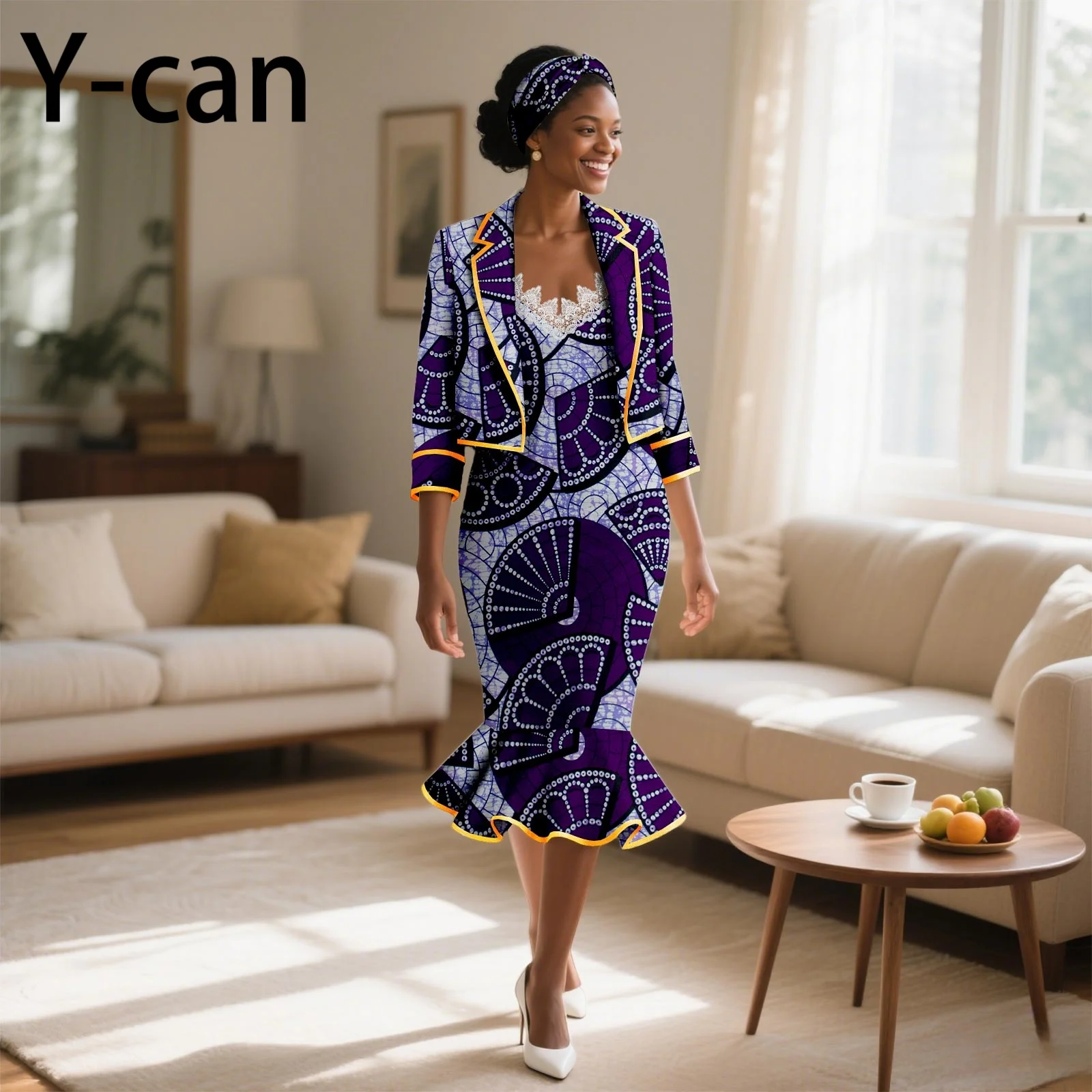 

Африканский женский комплект из двух предметов, сексуальное восковое кружевное платье русалки с v-образным вырезом и рукавом четверти, подходящий головной платок для вечеринки, свадьбы 2526047