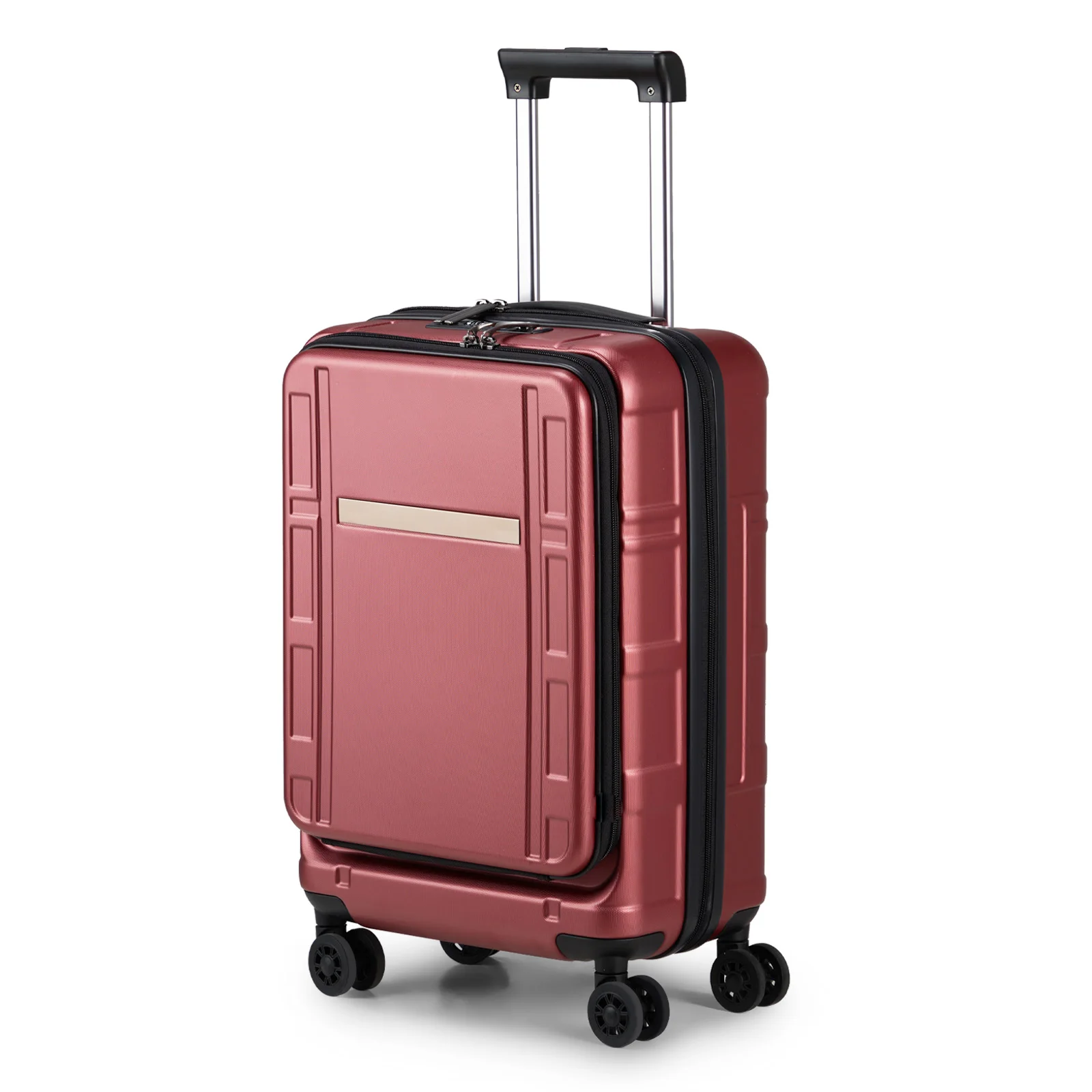 22 X 14 X 9 Airline Approved, ABS+PC 20 Inch Luggage with Front Compartment, Double Spinner Wheels, TSA Lock，Wine Red Color