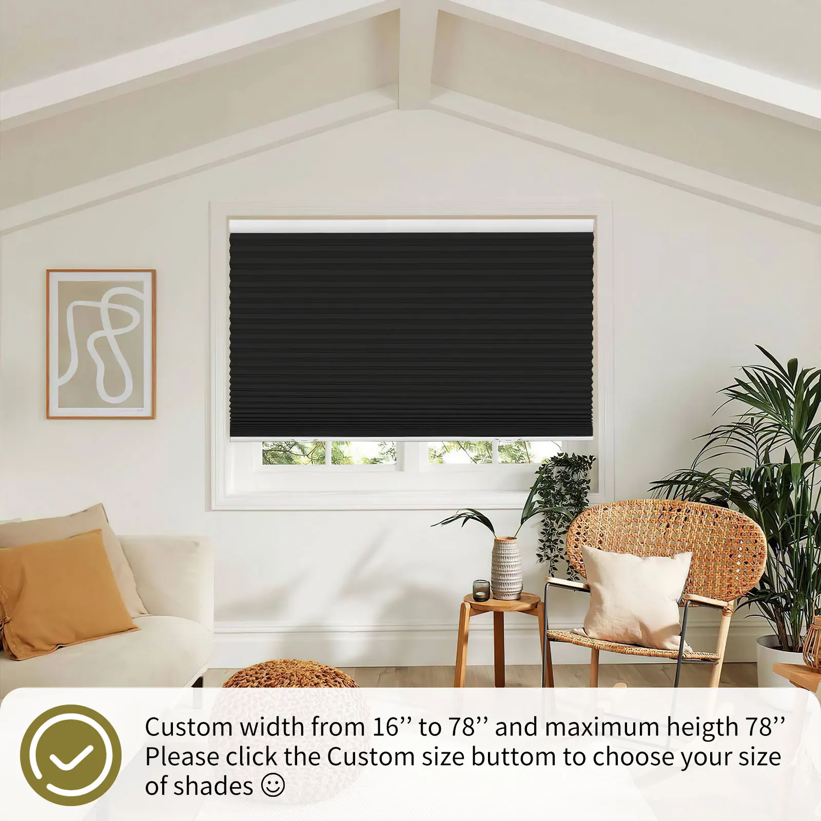 Moonice Cellular Shades Blackout Cordless Honeycomb Blinds Room Darkening Shades for Indoor Windows 1.5 inch Single Cell Pleated