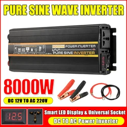 8000W 6000W 4000W 3000W Pure Sine Wave Power Inverter 12V 24V TO 220V 50Hz 60Hz Voltage Transformer Converter for Car EU Socket
