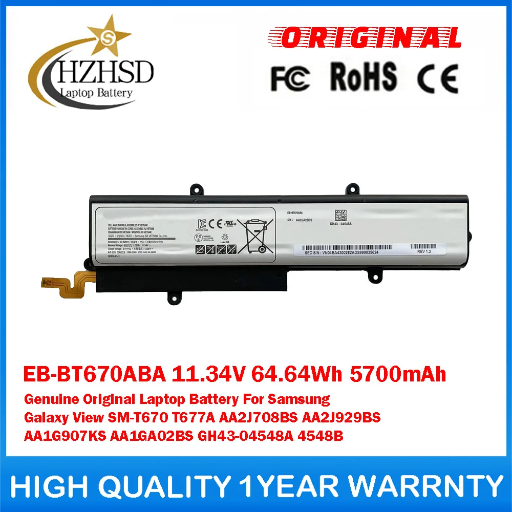 

EB-BT670ABA 11.34V 64.64Wh 5700mAh Genuine Original Laptop Battery For Samsung Galaxy View Tahoe 18.4'' SM-T670 T677A AA2J708BS