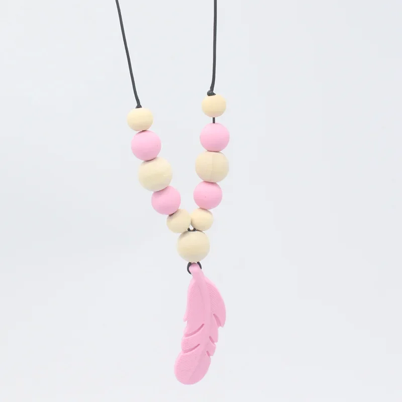 Baby Teether Silicone Feather DIY Jewelry Teething Necklace Baby Nursing Accessories Mom Breastfeeding Necklaces