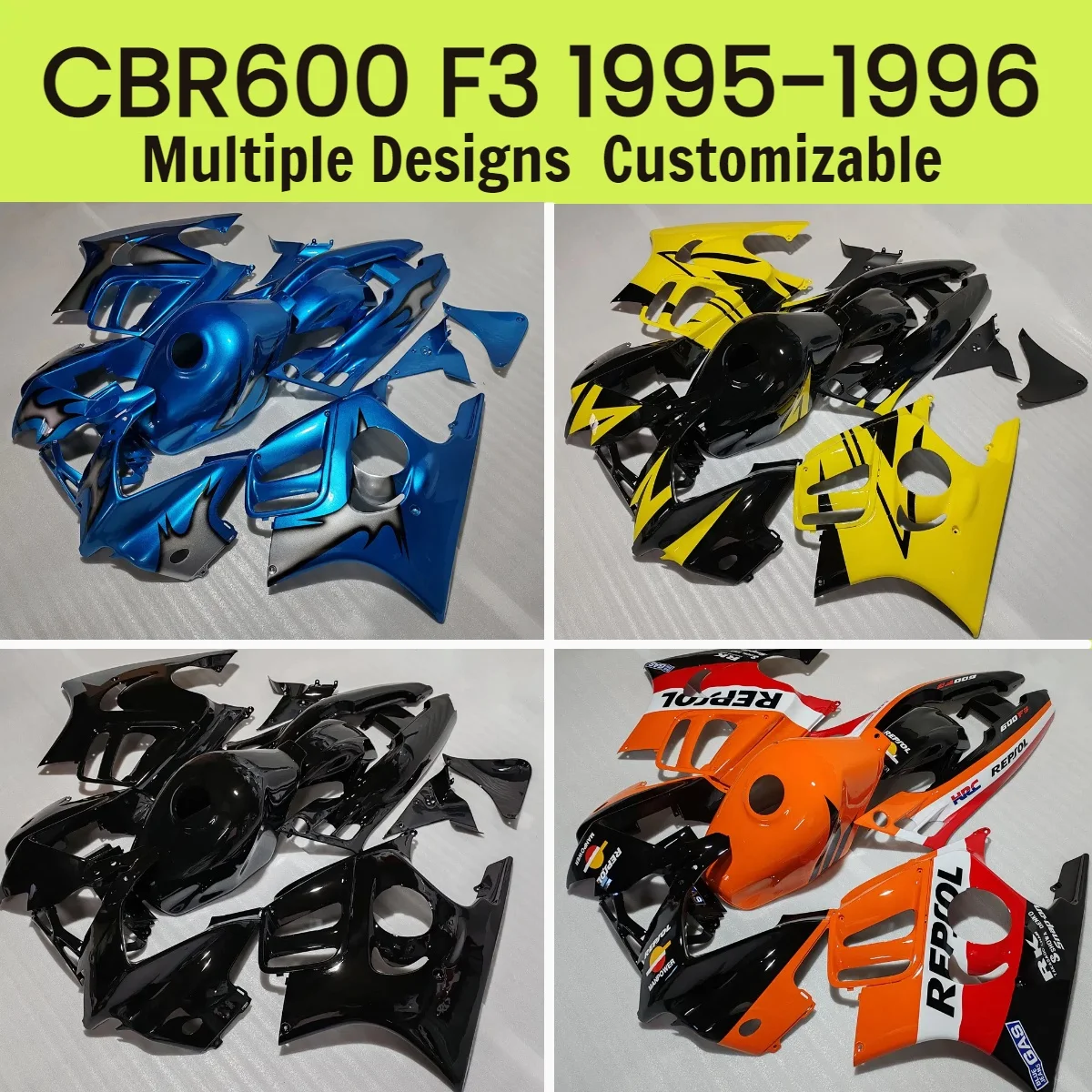 

Обтекатели мотоцикла для Honda CBR600F3 1995 1996, бесплатный индивидуальный послепродажный кузов, комплект обтекателей из АБС-пластика CBR 600 F3