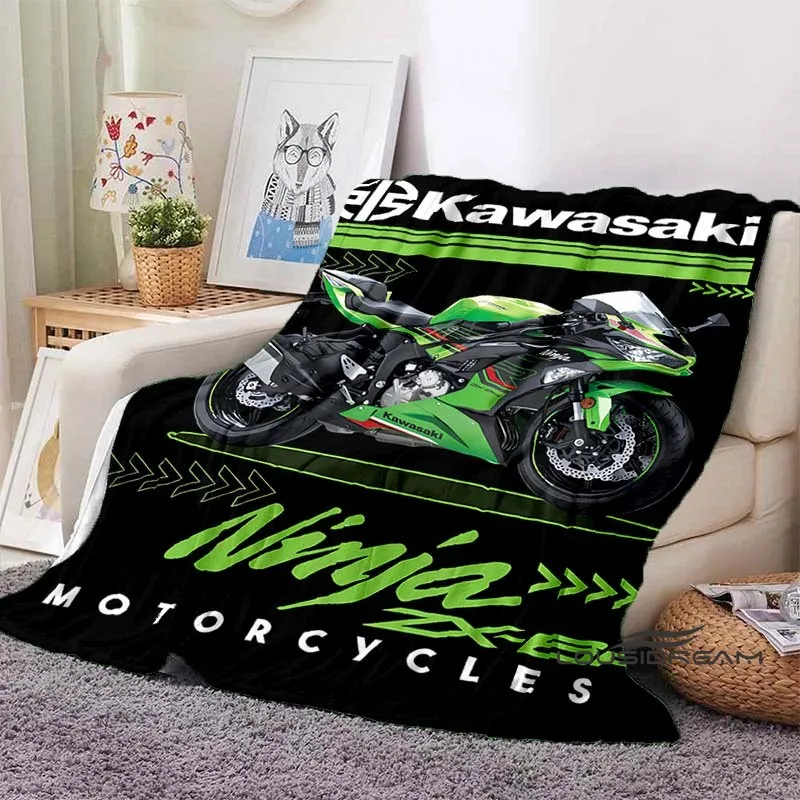 3D Retro Printing K-Kawasaki Motorcycle Logo Blanket Family Living Room Sofa Plush Sleeping Blanket Bedroom Children's Bed Sheet