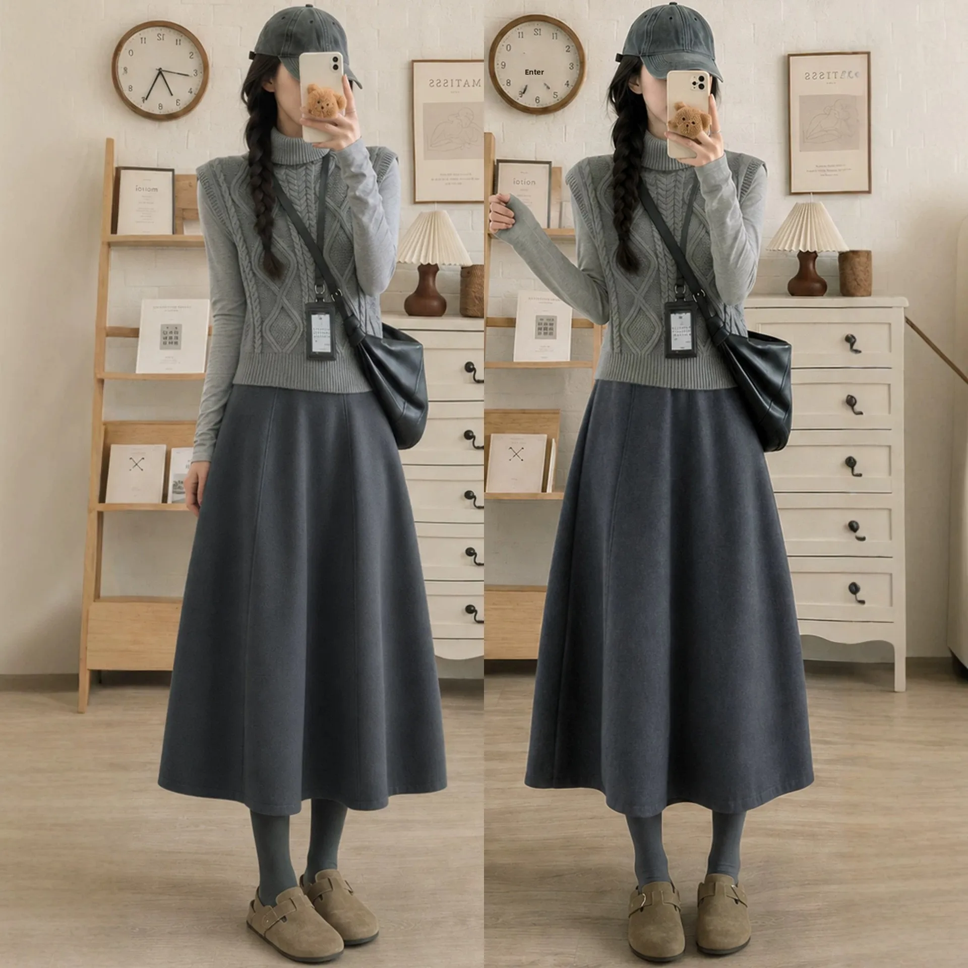 New Arrival Knitted Pumpkin Skirt Women's Spring Autumn Long A-Line  Skirt Youth Casual Style Drapey Lazy Fashion
