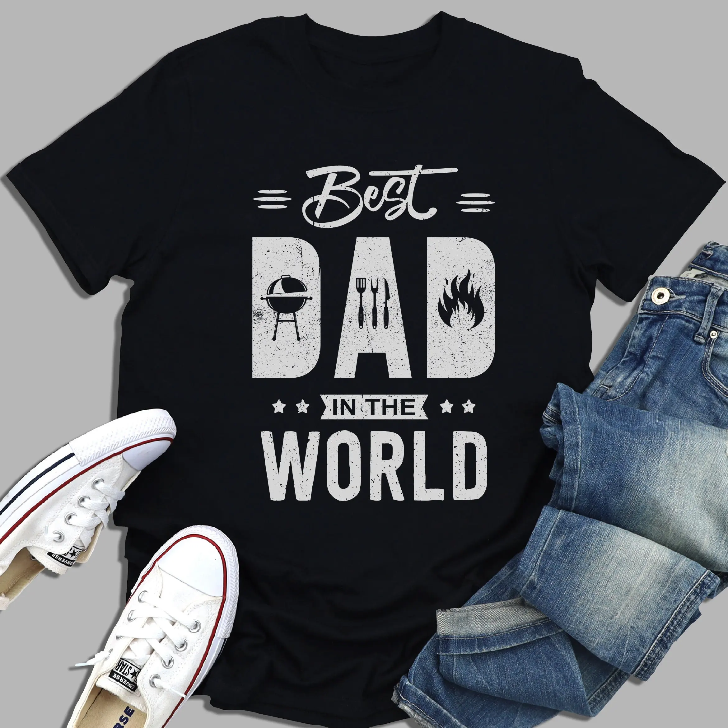 Best Dad in The World Funny T Shirt BBQ for Men Husband Grilling Meat Smoker