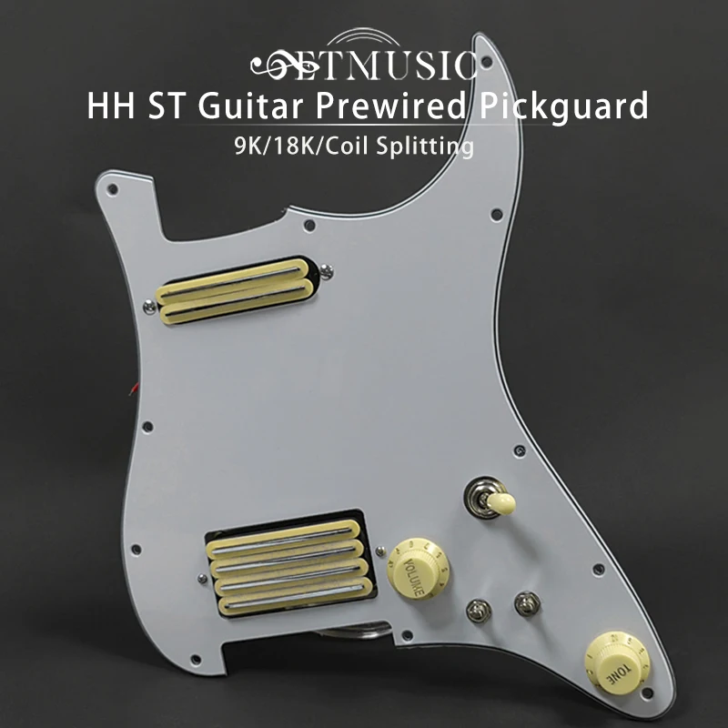 Prewired ST Pickguard Coil Splitting Pickguard HH(2 Coil+4 Coil Pickup) 9K/18K Loaded Pickguard with Humbucker Pickups Set