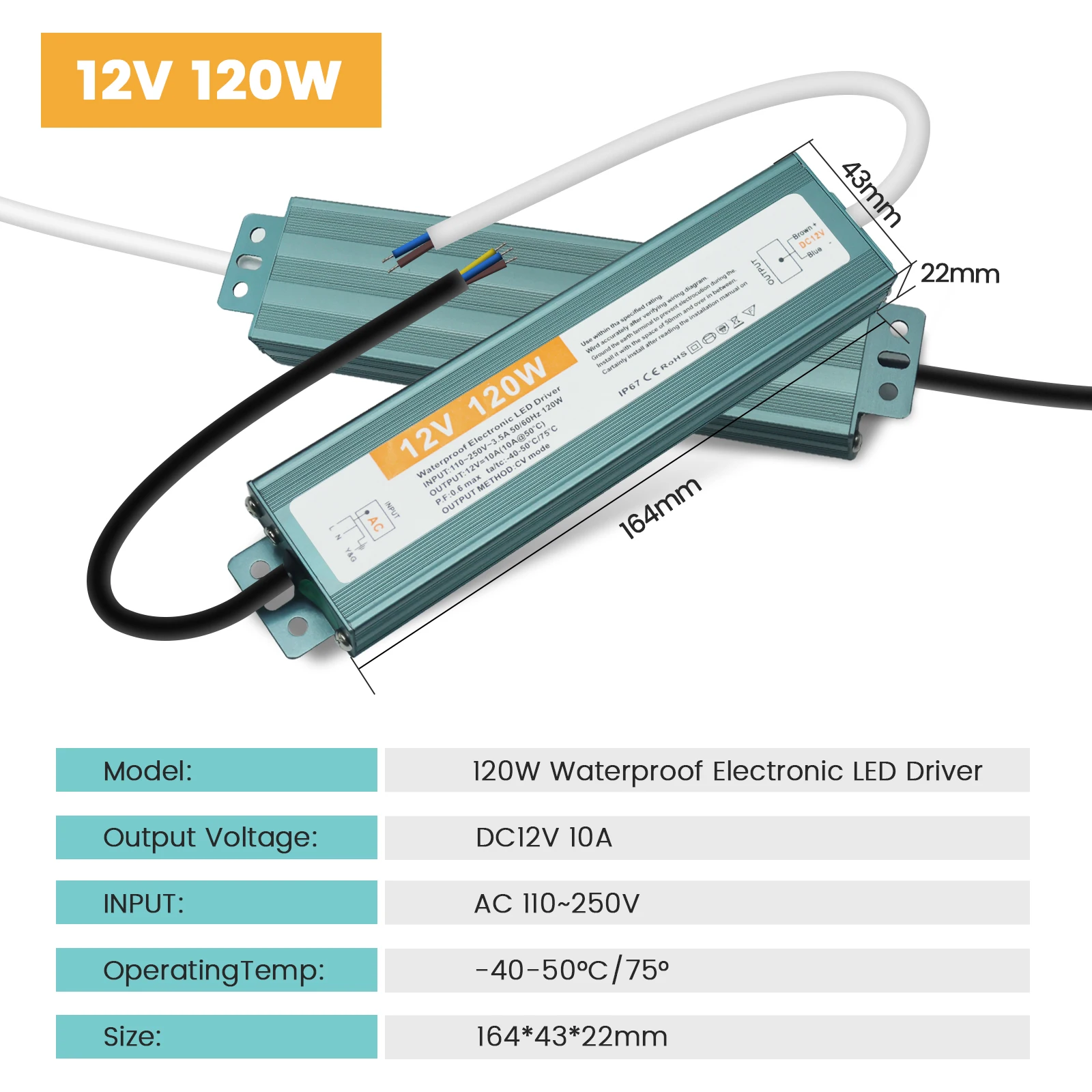 IP67 Wasserdichter LED-Netzteiltreiber AC 110 V 240 V auf DC 12 V 24 V 36 W 60 W 80 W 100 W 300 W 400 W 500 W 600 W Transformator-Adapter