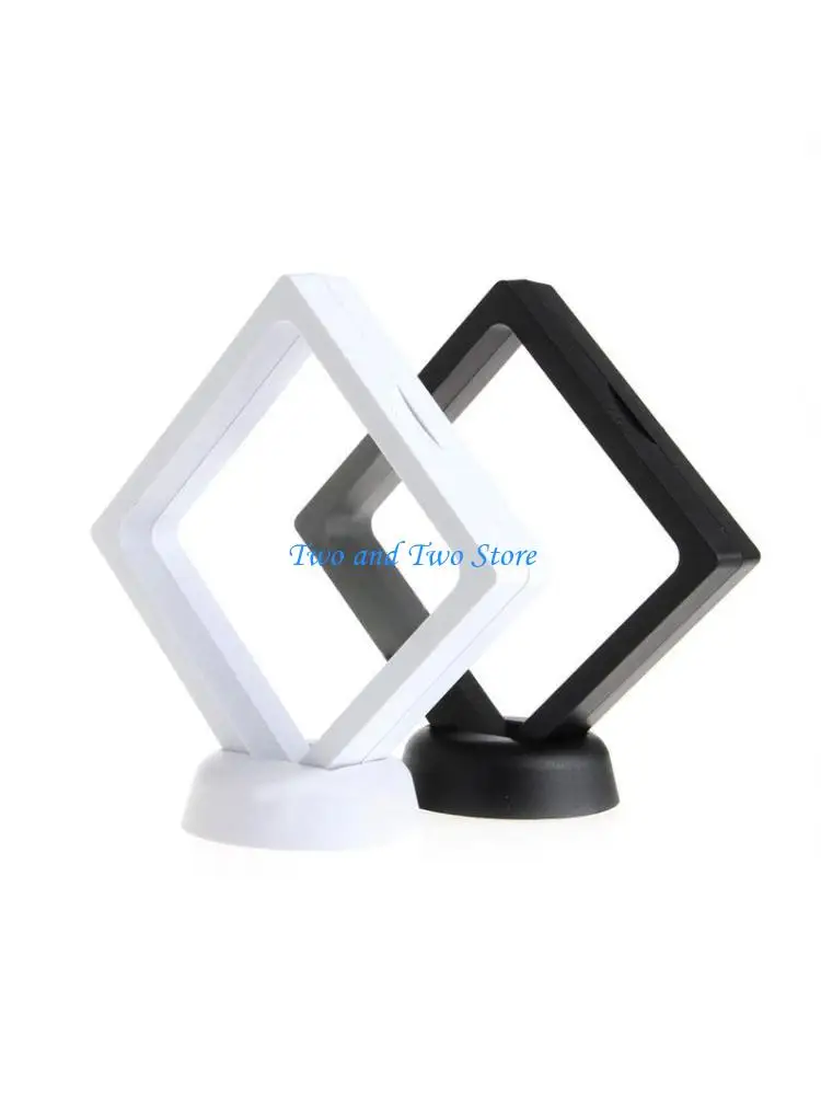 HX6F PE Thin Film 3D Floating Coin Display Frame Holder Box for Case Black for w/ Sta