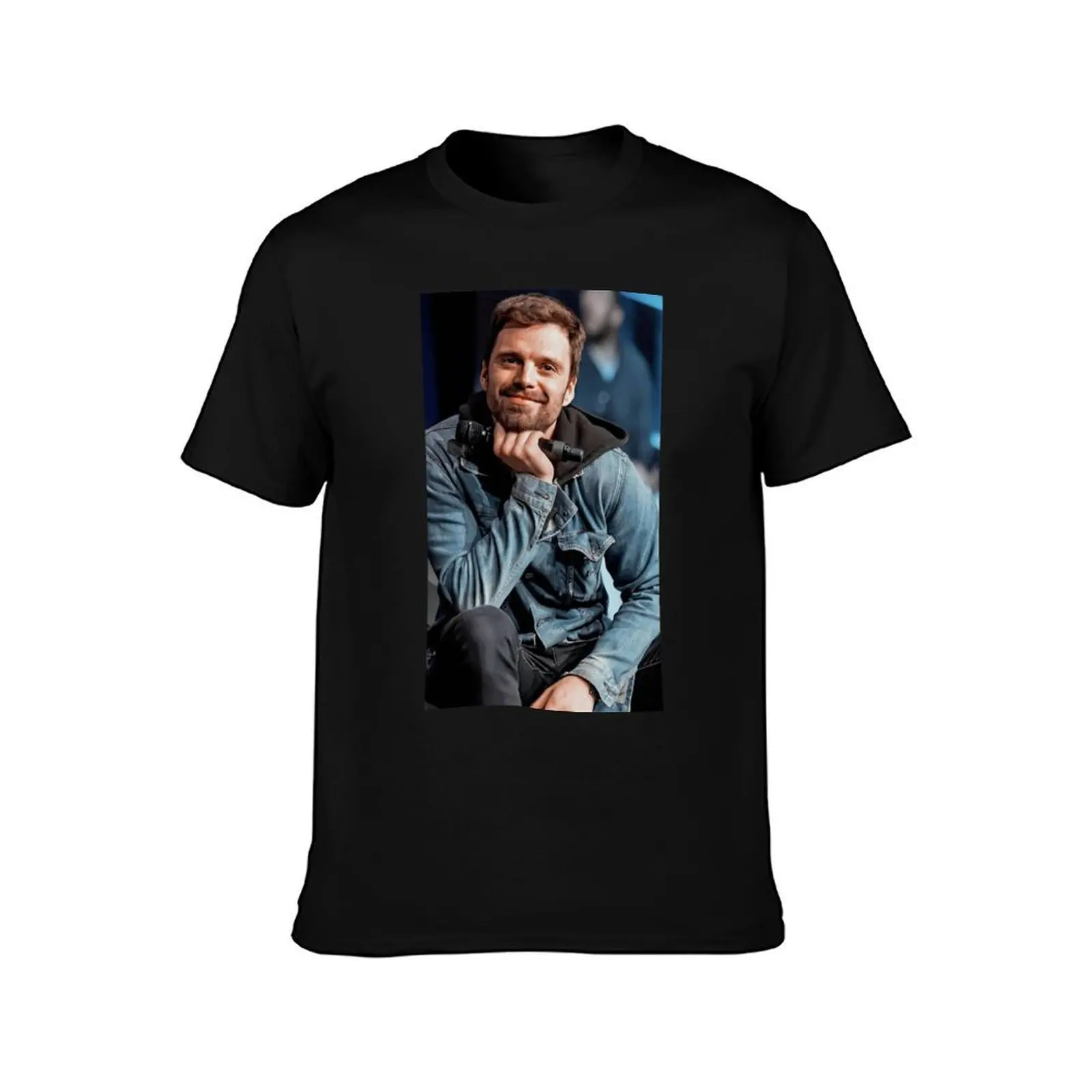 Sebastian Stan T-Shirt, Summer Casual Cotton Tee, Oversized Streetwear Tops, Vintage Graphic Print, Loose Fit Short Sleeve