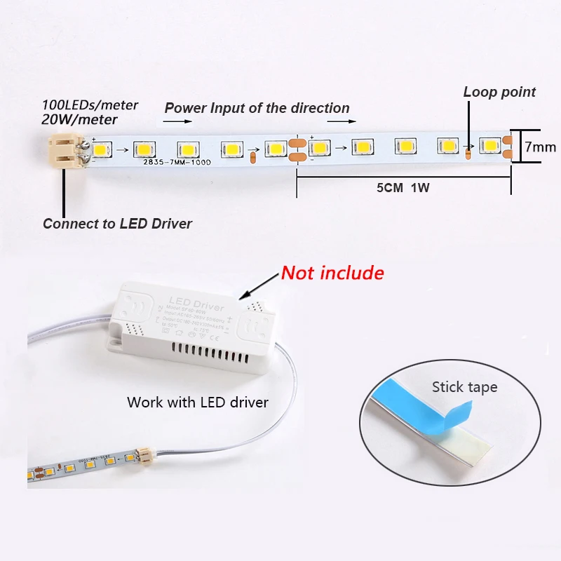 1M/2M/3M 2835 LED ribbbon 5B10C-100D 7mm LED strip white Neutral or warm color light tape be used in panel light chandeliers etc