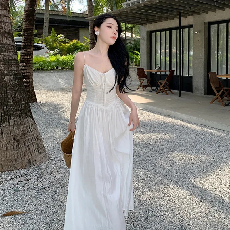 2023 New French Style Sensibility Vintage Tank Dress Medium Length Slimming Smooths Your Silhouette Sanya Vacation Dress