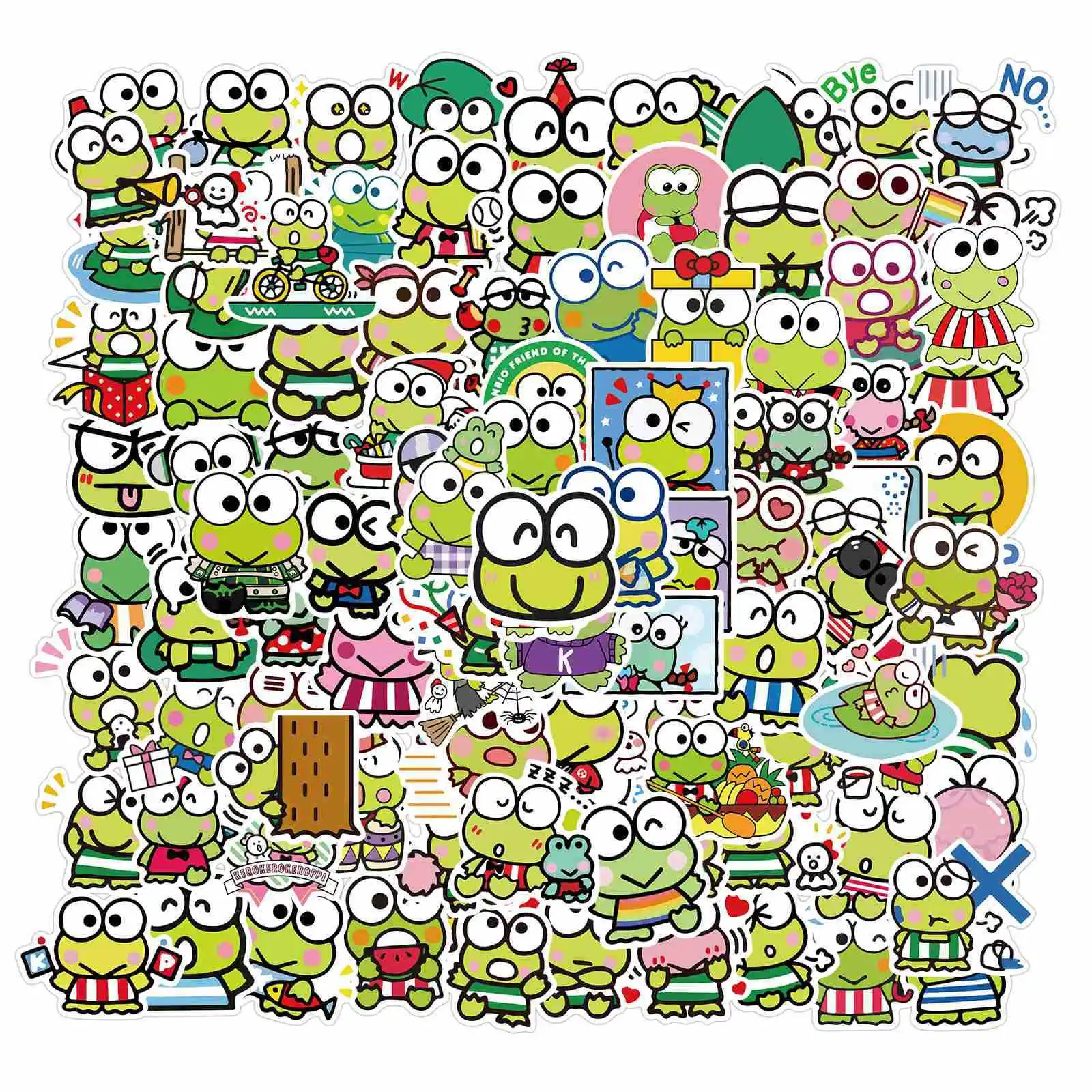 Pegatinas Kawaii Sanrio Kero Keroppi para niños, calcomanías para teléfono, cuadernos de coche, cuaderno de bocetos, papelería, 10/50/100 piezas