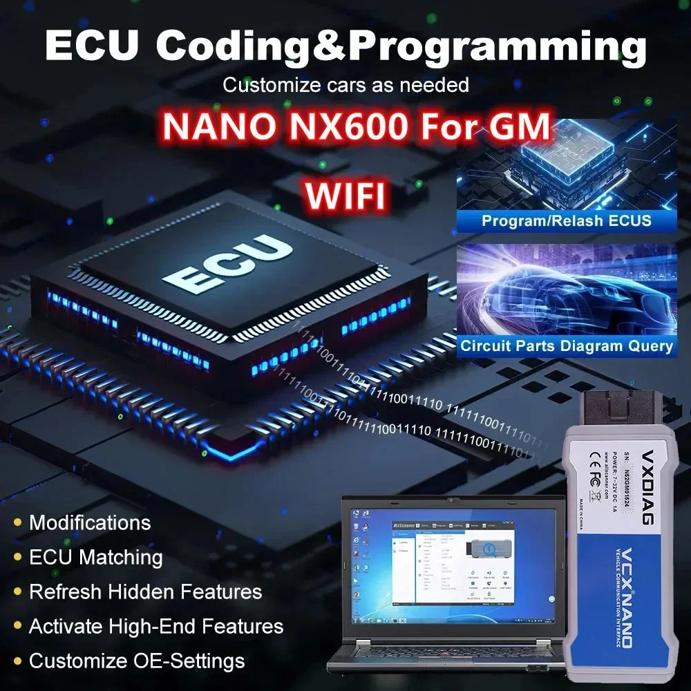 VXDIAG VCX NANO NX600 For GM WIFI J2534 Programming ECU Coding Active Test OBD2 Diagnostics For opel All System With 30+ Service