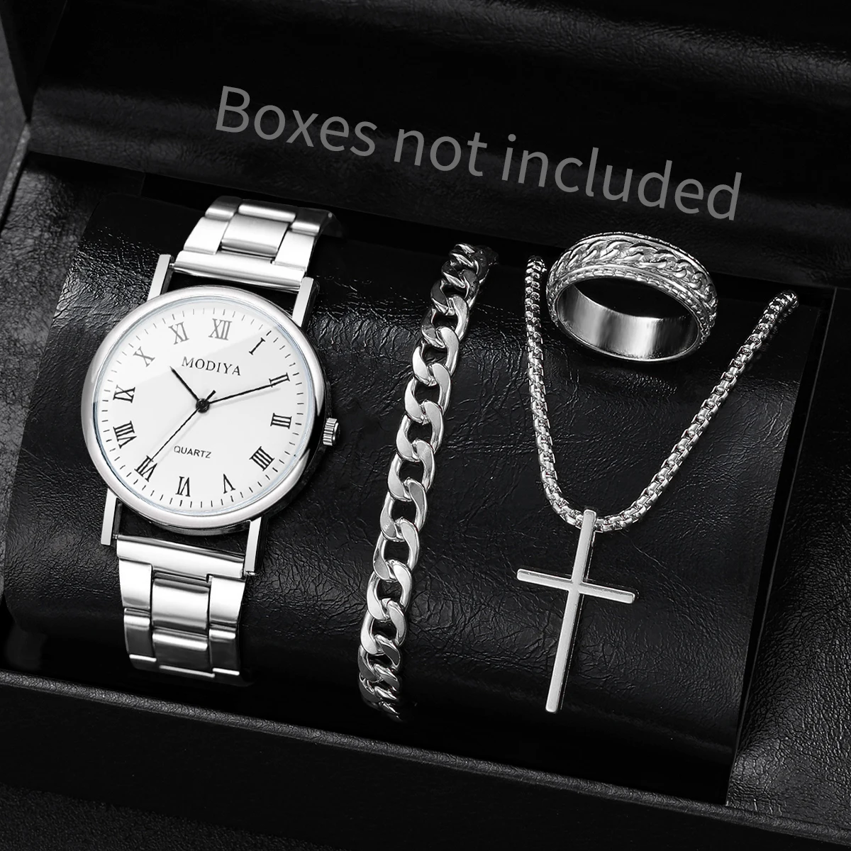 4PCS/Set Fashion Men Business Watches Casual Roma Dial Male Quartz Watch Jewelry Set （Without Box）