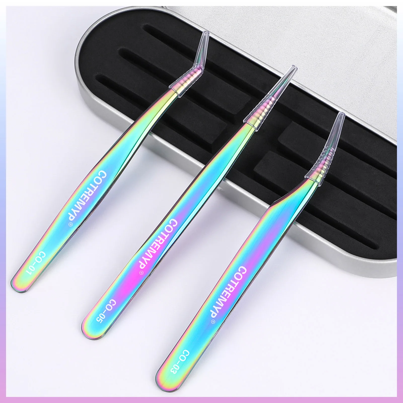 Professional lash tweezers fiber tip sets High Quality Colorful titanium False Eyelashes Extension Tweezer for Volume Fans Tools