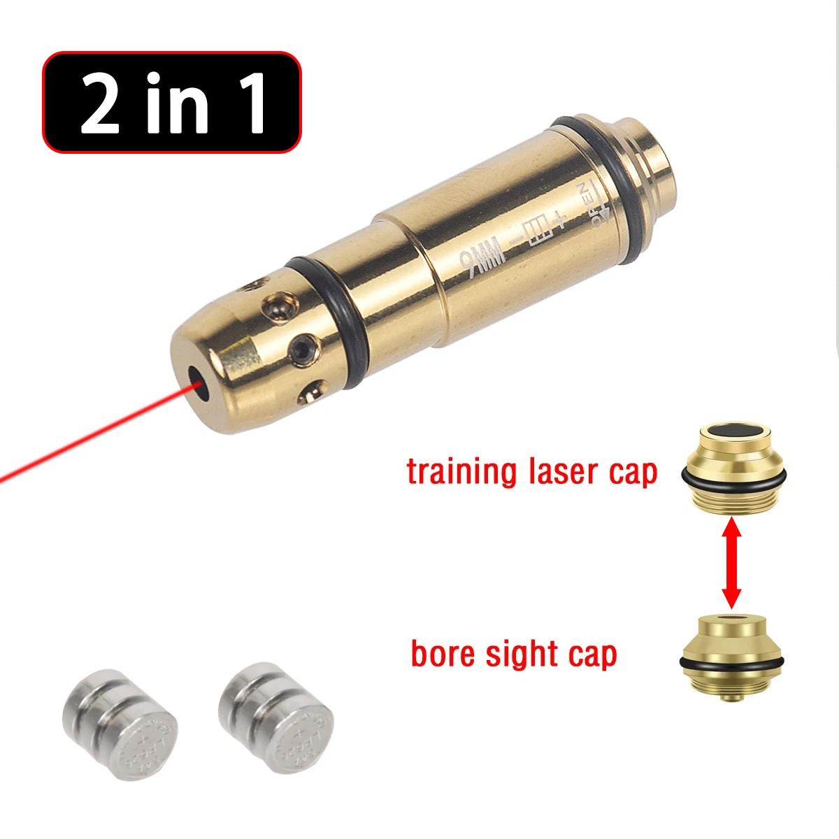 9x19mm Laser Training Cartridge Laser Bore Sight 2 in 1 Dual Purpose Laser Pointer with Batteries for Dry Fire Training Bullet