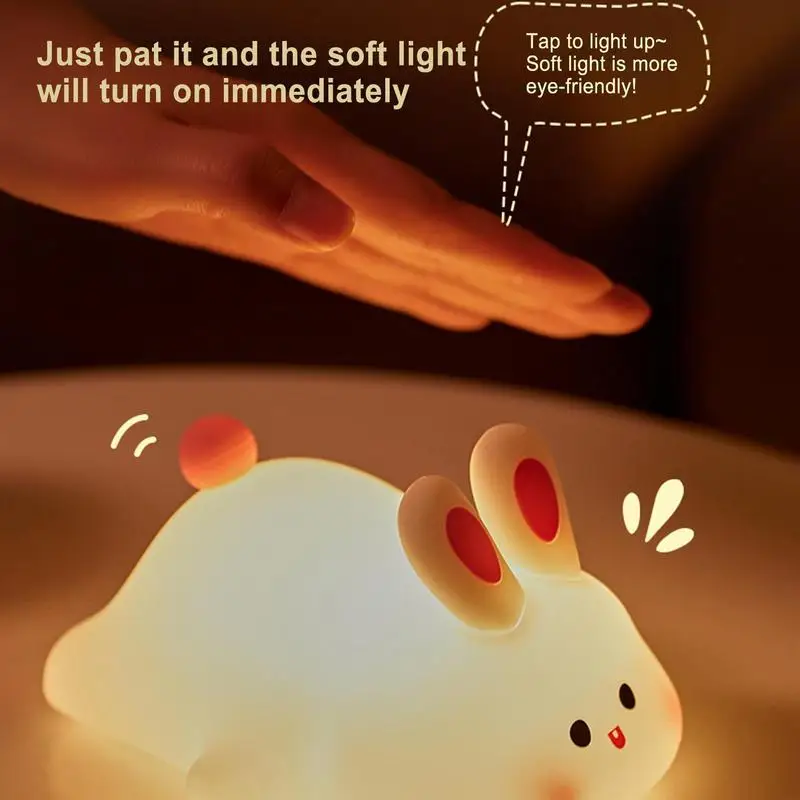 Animal Touch Night Lamp para berçário, Soft Rabbit Table Lamp para crianças, Big Face Rabbit Silicone Touch Lamp
