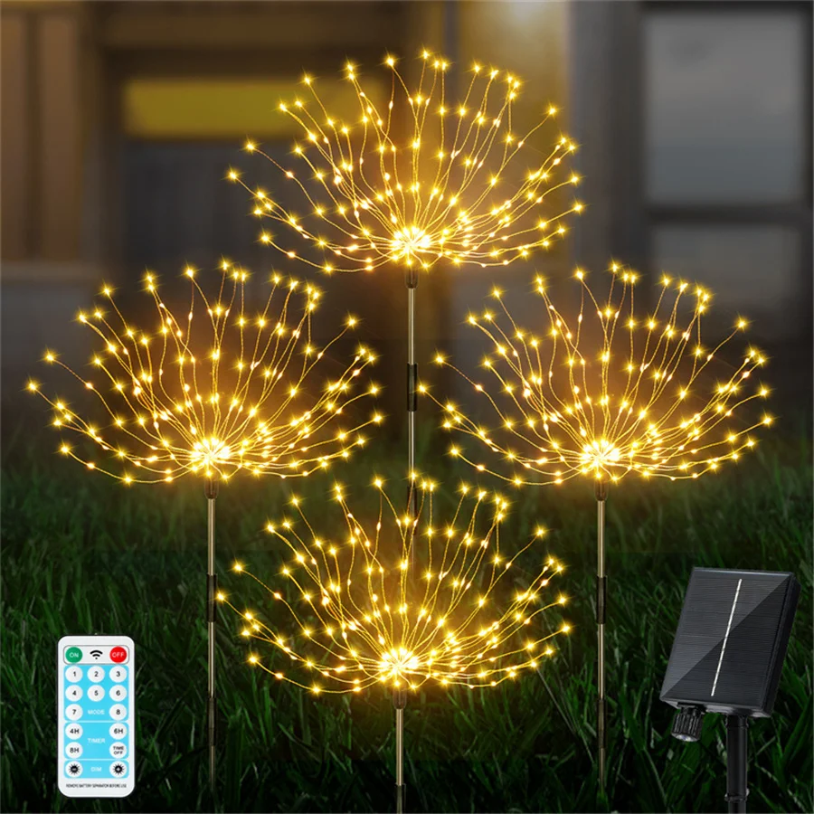 2023 New Solar Led Firework Light Outdoor Waterproof 4 IN 1 Dandelion Landscape Lawn Lamps for Christmas Garden Holiday  Decor