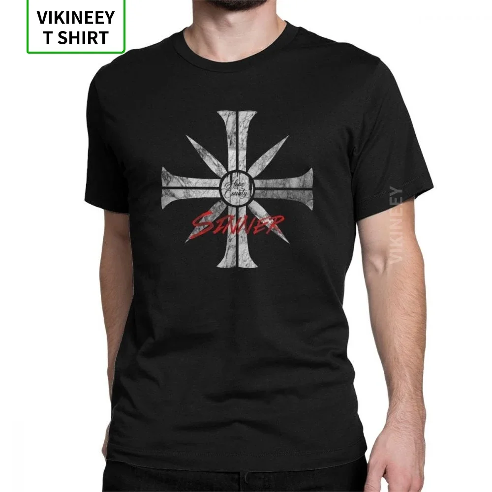 

Men T Shirt Far Cry T-Shirts Game John Seed Hope County Tee Shirt Cross Sinner Humor Short Sleeves Tops Cotton Fabric Normal