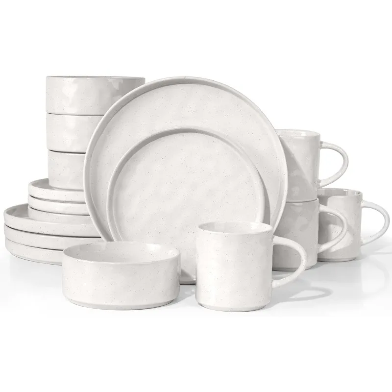 Hardware Cutlery Set, 16 Piece Stoneware Plate and Bowl Set, Elegant Ceramic Plate Set 4, Microwave and Dishwasher Safe