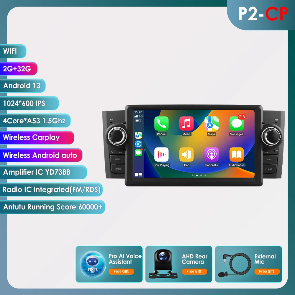 OSSURET 1Din 8G 128G Carplay Android 14 autoradio voor FIAT Grande Punto Linea 2007-2012 GPS multimediaspeler navigatie 7862