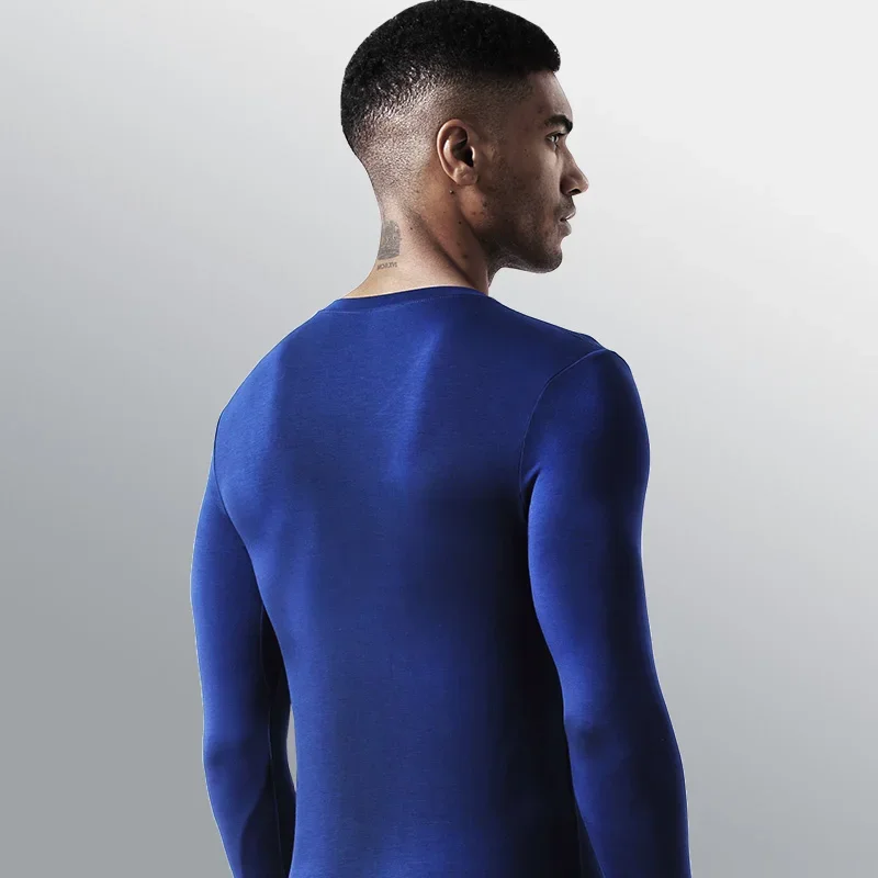 

5 шт. Мужская тонкая модальная рубашка с длинными рукавами, базовый низкий вырез, V-образный вырез, утягивающий цельный базовый слой, топ термобелья