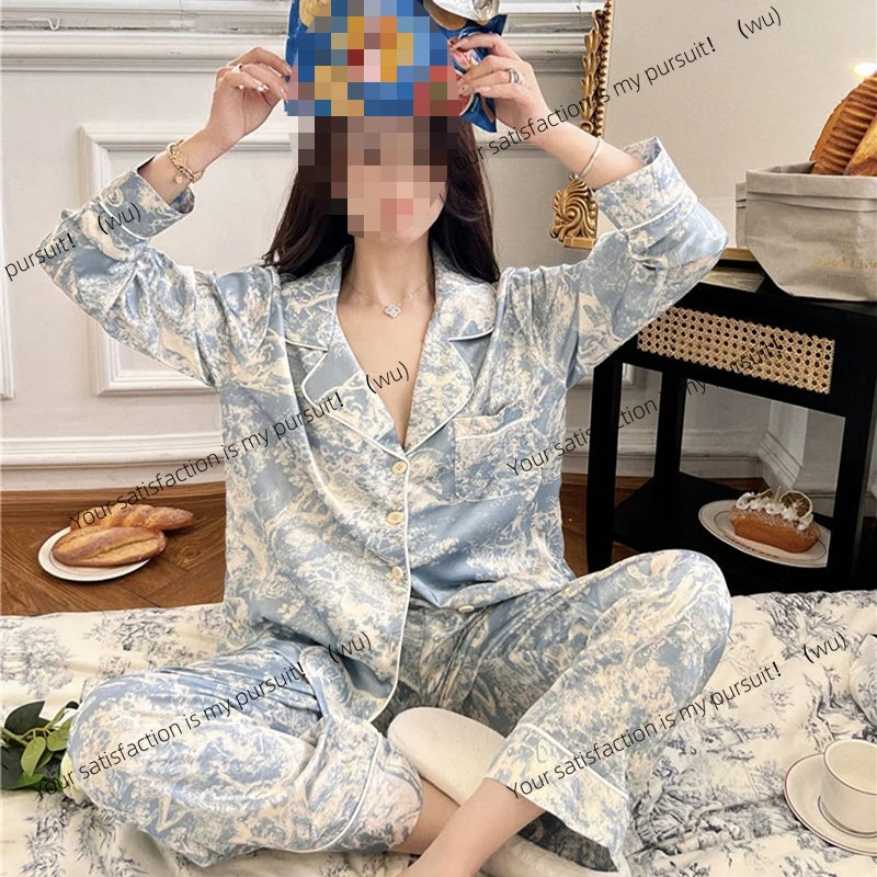 

ZOCI-Осенняя новая женская пижама из ледяного шелка, кардиган с лацканами и пуговицами, женская модная одежда из двух предметов с принтом