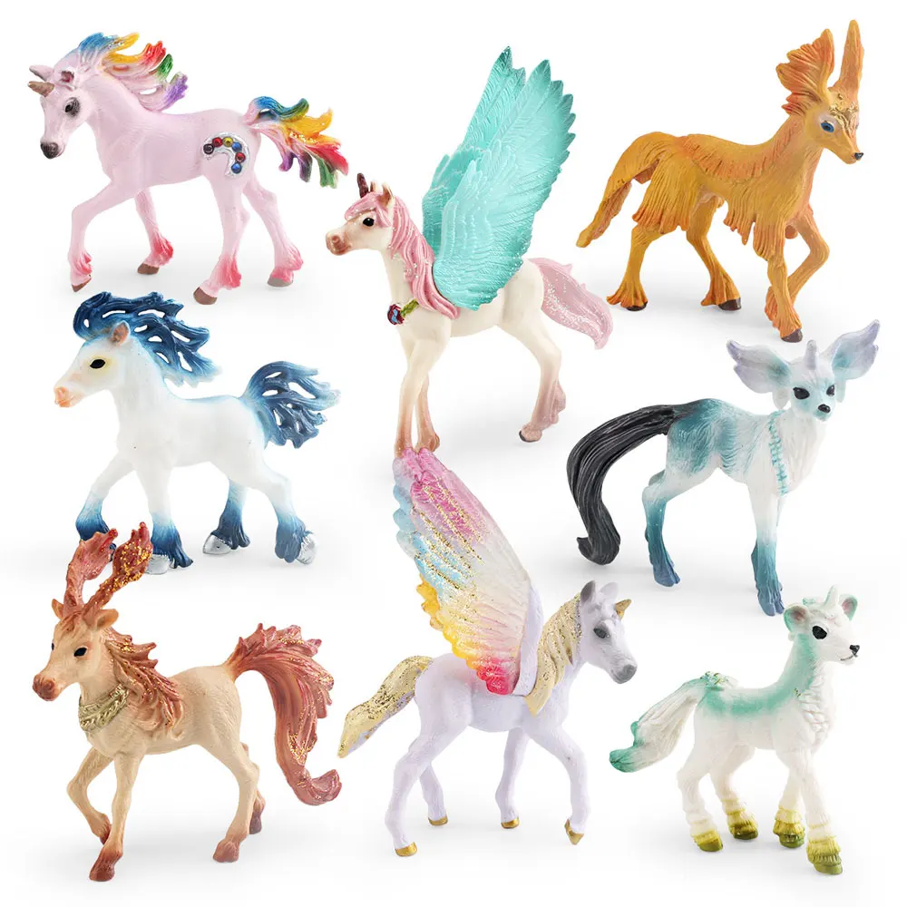 Myth Pegasus Unicorn Elf Horse PVC Model Rainbow Winged Unicorn Ornaments Flying Horse Statue Children Toy HG111