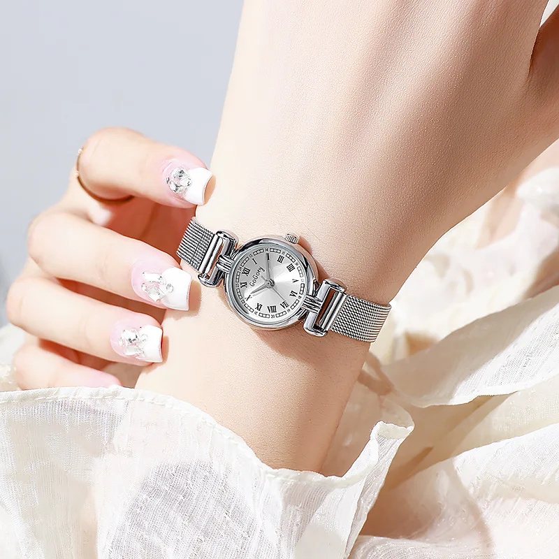 

Модные простые винтажные женские кварцевые часы с римским маленьким циферблатом, элегантные женские наручные часы, классические часы со стальным сетчатым ремешком, Reloj Mujer