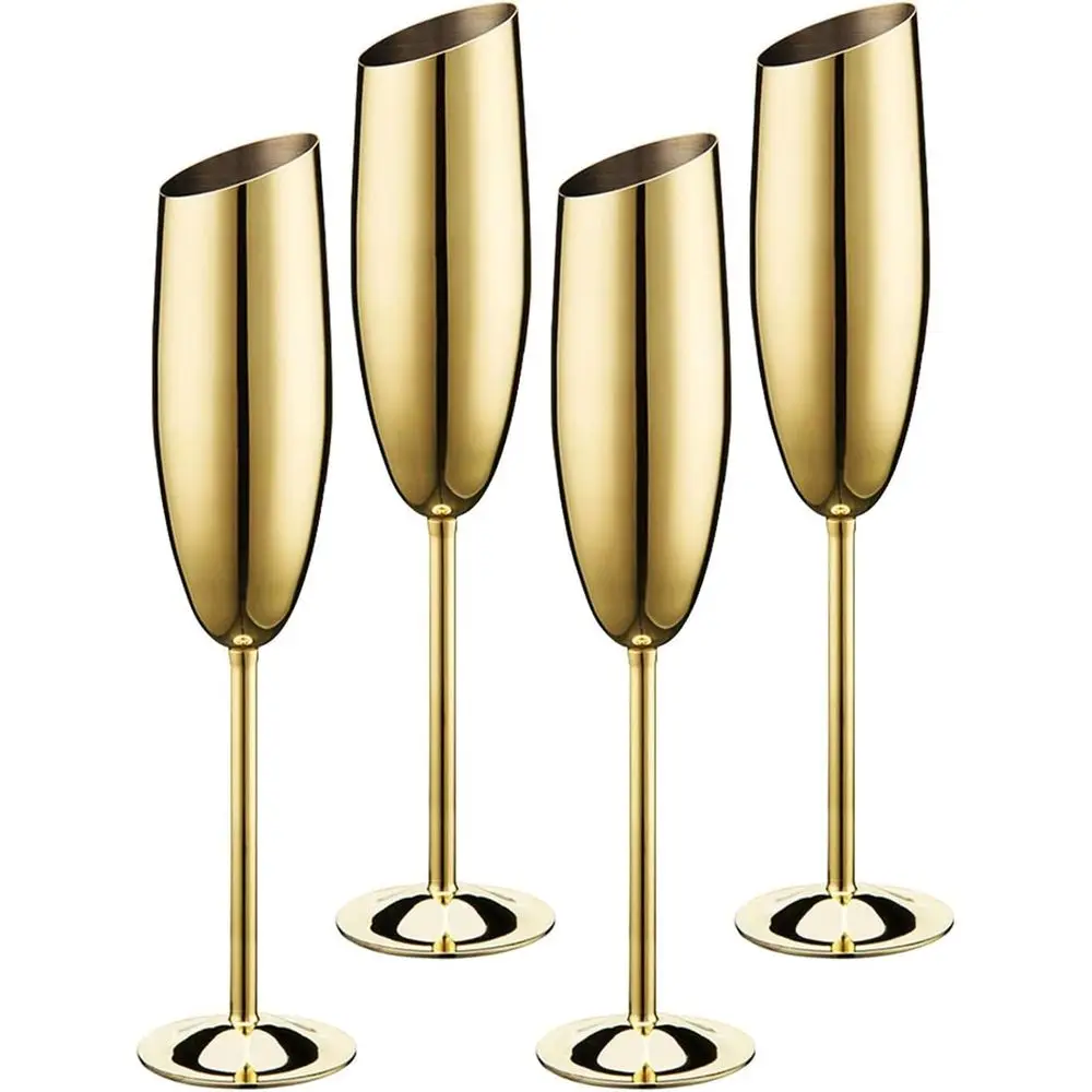 

Gold Champagne Flutes Set of 4, Stainless Steel Glasses for Celebration, Toasting, Birthday, Anniversary, Bride & Groom, Wedding