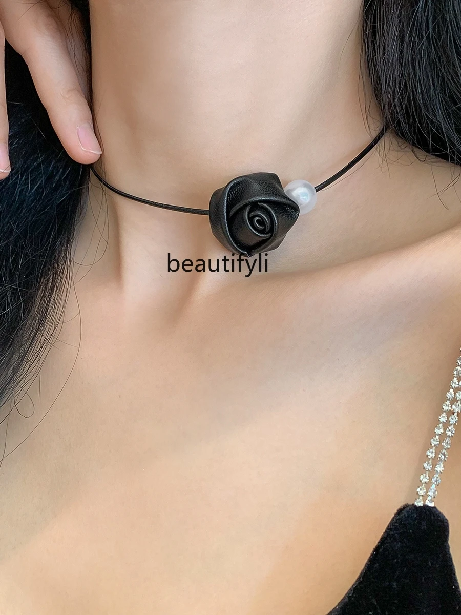 Exquisite Jewelry Silver Rose Flower Pearl Grace Clavicle Chain Sweet Cool Hot Girl Necklace