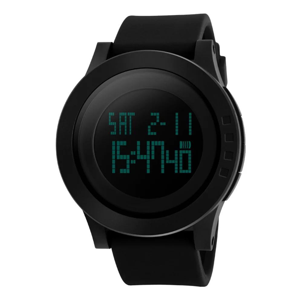 

Мужские водонепроницаемые спортивные часы, черные светодиодные цифровые электронные многофункциональные военные уличные секундомеры с будильником и календарем