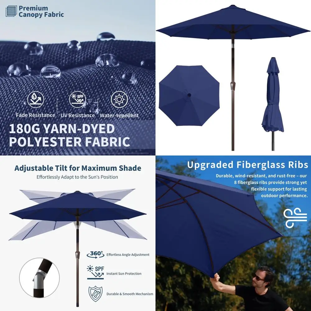 

Navy Blue Patio Umbrella with Crank & Tilt, 9FT Fiberglass Ribs, UV & Water-Resistant Canopy for Outdoor Spaces