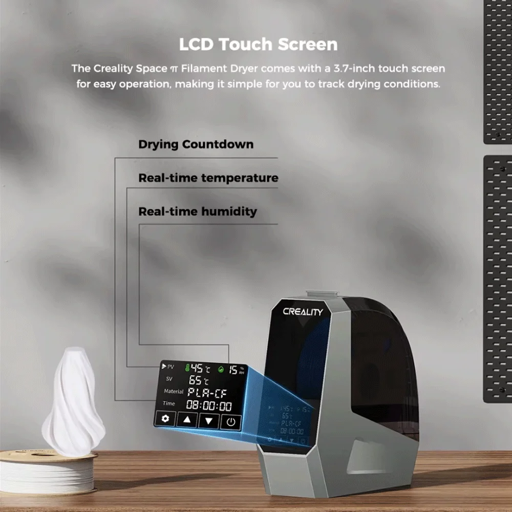 

Creality Space π Filament Dryer Box 1KG Filament Storage Keeping Dry Adjustable Temperature 45℃-70℃ 360° Hot-air Heating 0-48