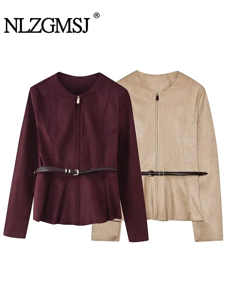 

NLZGMSJ Belt Jacket Tops for Women 2025 Autumn Casual Short Tops Fashion Long Sleeves Cropped Tops