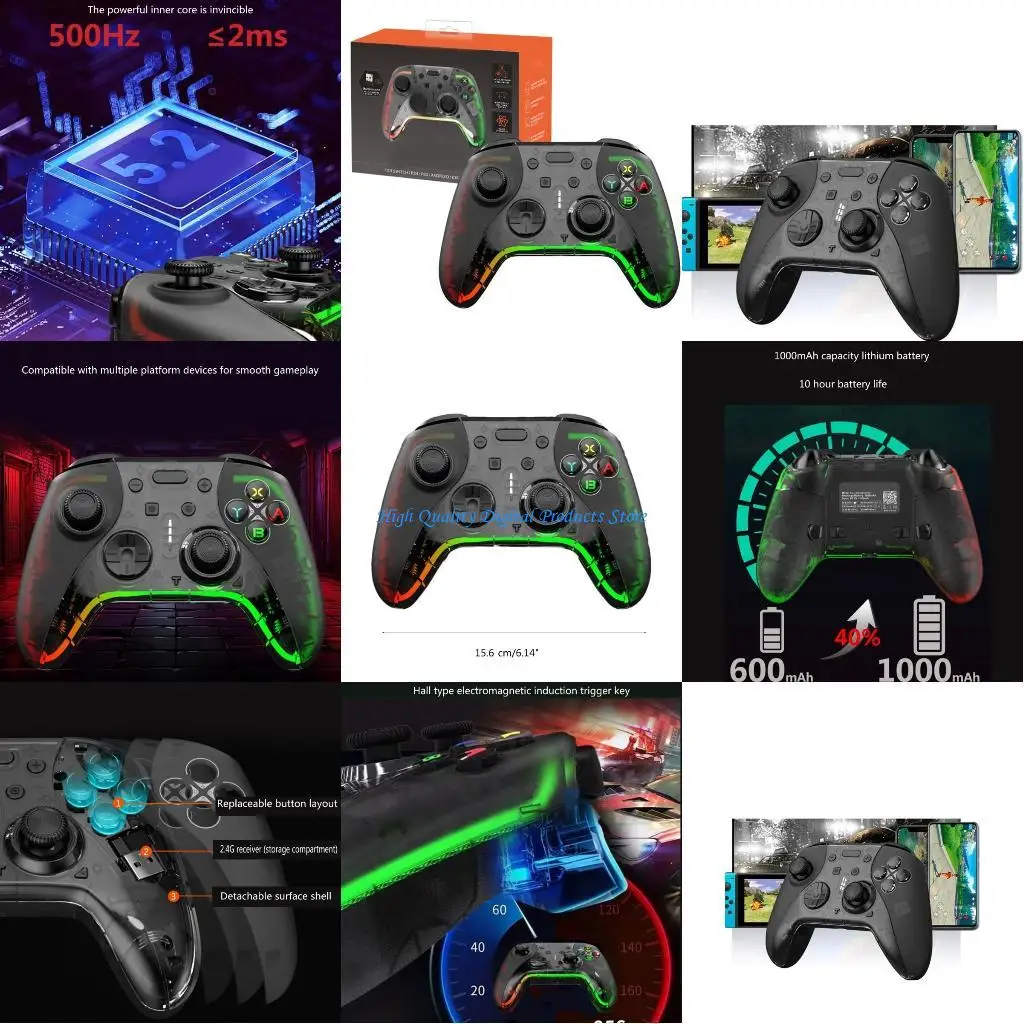 

U2JE Gaming Controllers With Hall Triggers Gamepad Accessories Wireless Controller RGB LED Light Remote Joystick for PC