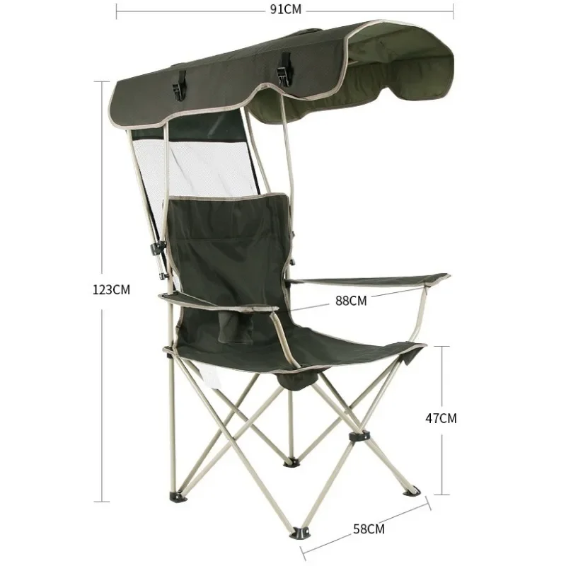 Beach Chair with Canopy Shade, Folding Camping Chair with Canopy with Cup Holder, Side Pocket for Camp,Beach Fishing