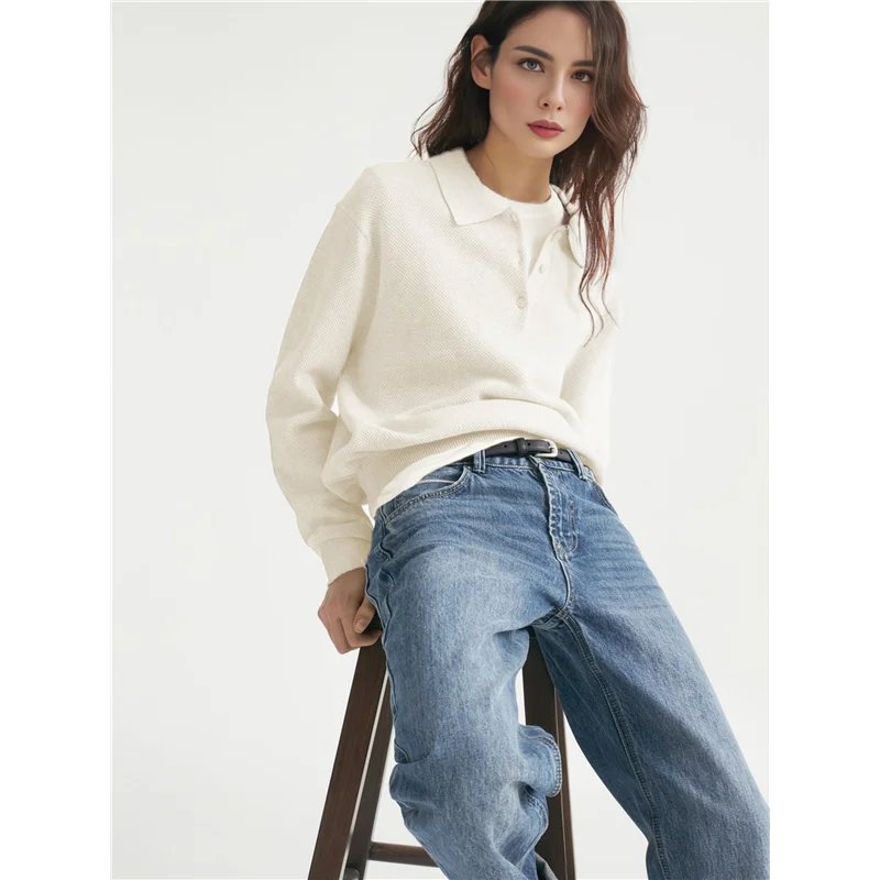 FX-Women's Long Sleeve Shirt Casual V Neck Loose Fit Formal Work Shirt Tops Autumn Clothing Cream White L