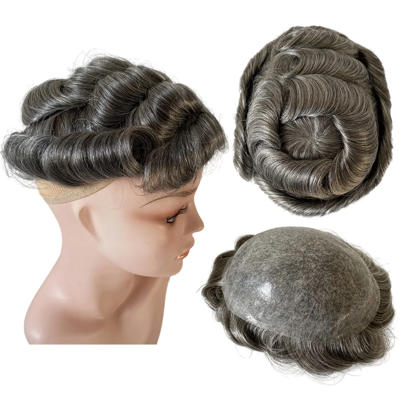 

Malaysian Virgin Human Hair Pieces 1b80 Grey Toupee 8x10 Skin Knots PU Units for European Old Men.