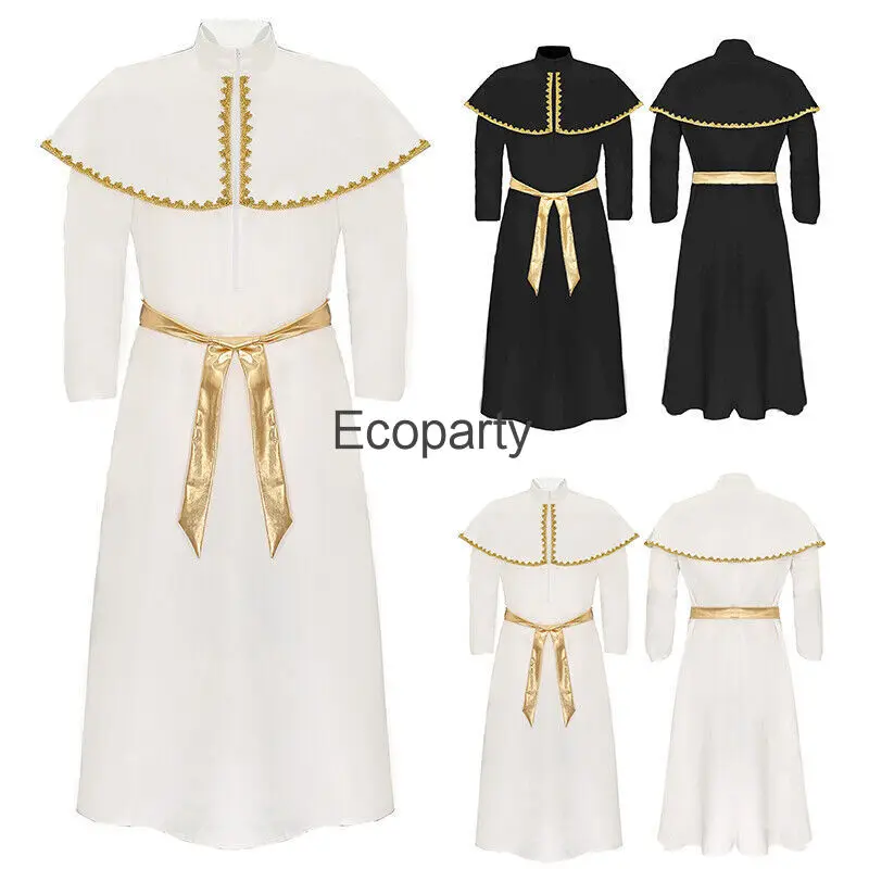 Renaissance Medieval Priest Costume Catholic Church Religious Retro Roman Pope Pastor Father Mass Missionary Robe Clergy Cassock